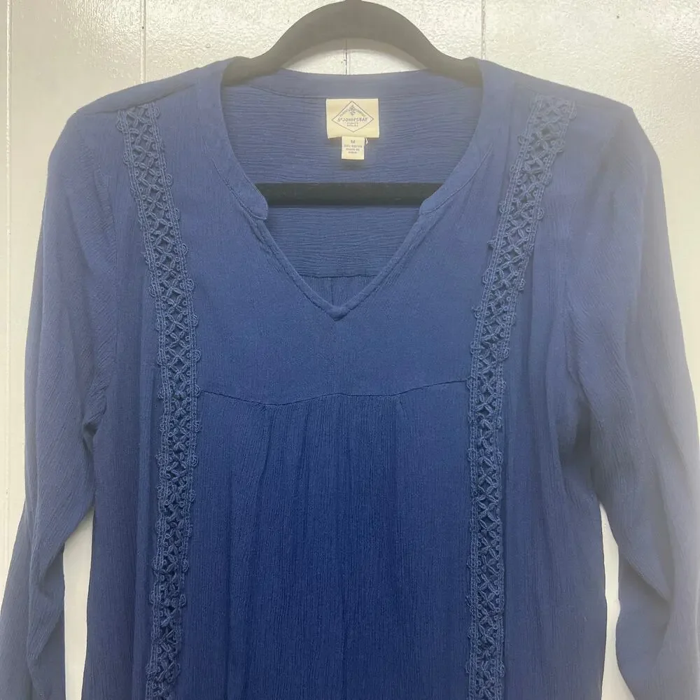 St. John's Bay V-Neck 3/4 Sleeve Navy Blue Women's Top Size Medium Crochet - Picture 3 of 11